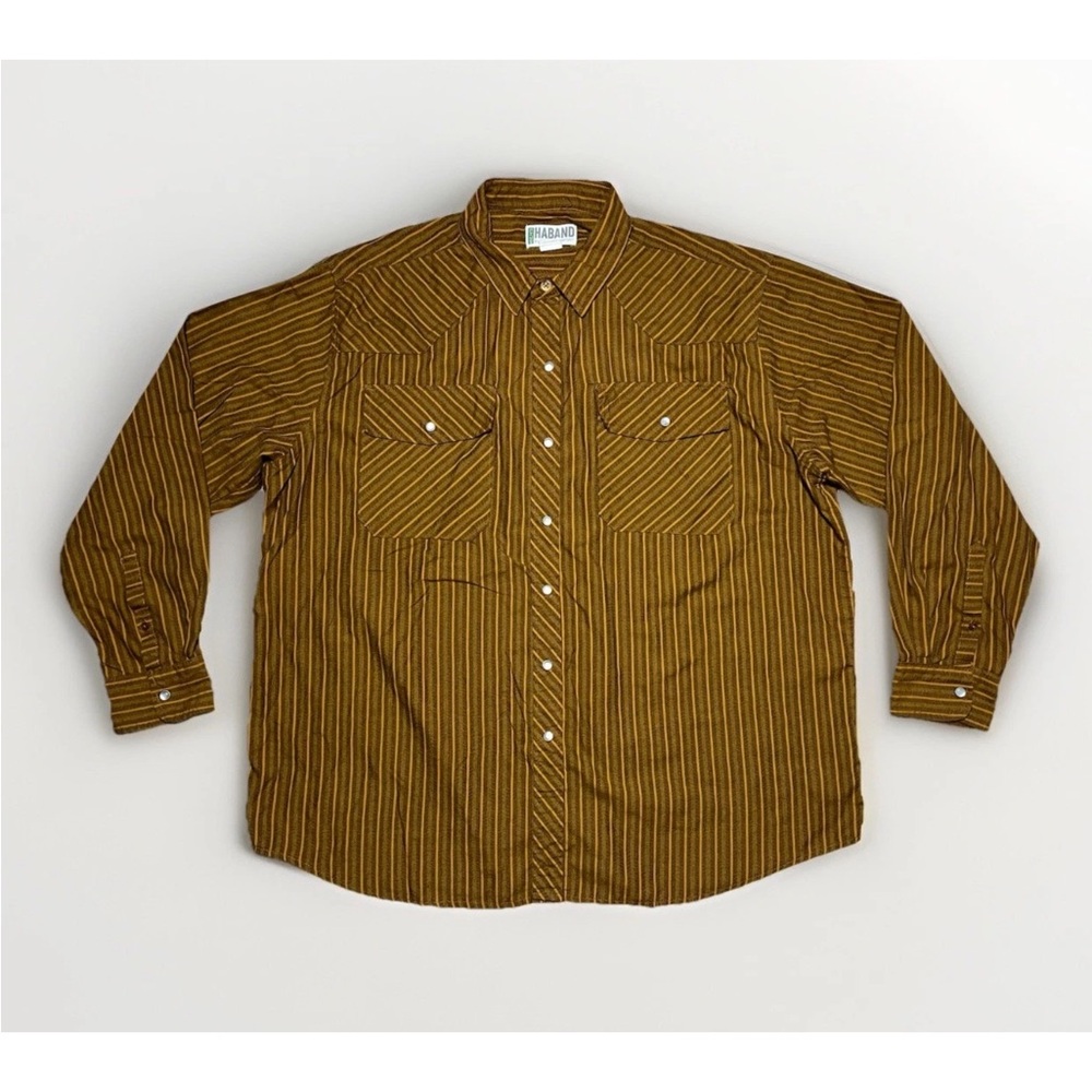 Haband Western Shirt Pearl Snap Buttons Striped Men's Brown